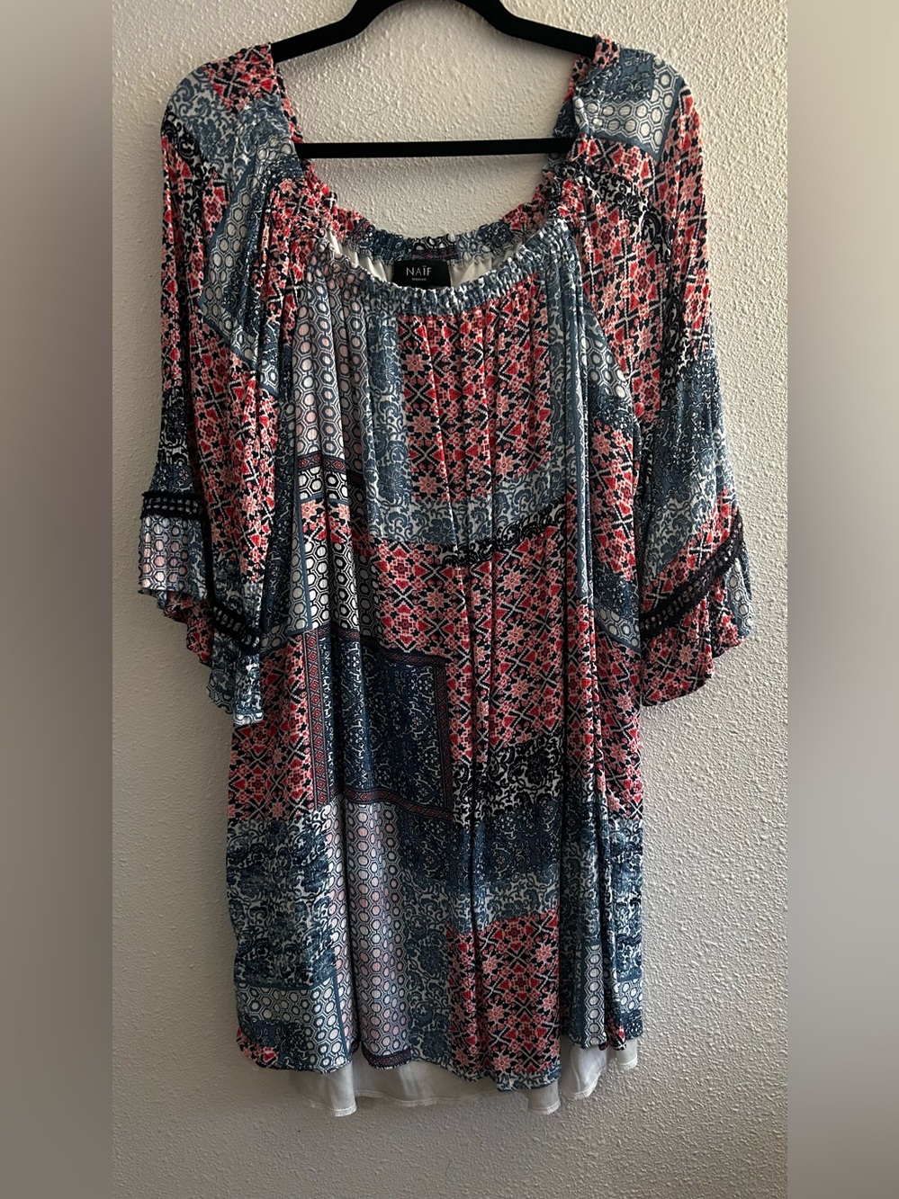 NAIF Blue and Coral Patchwork Boho Dress